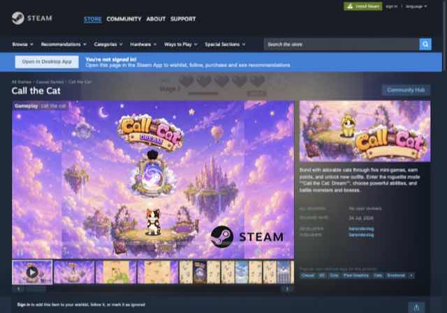 The Steam store page for Call the Cat.