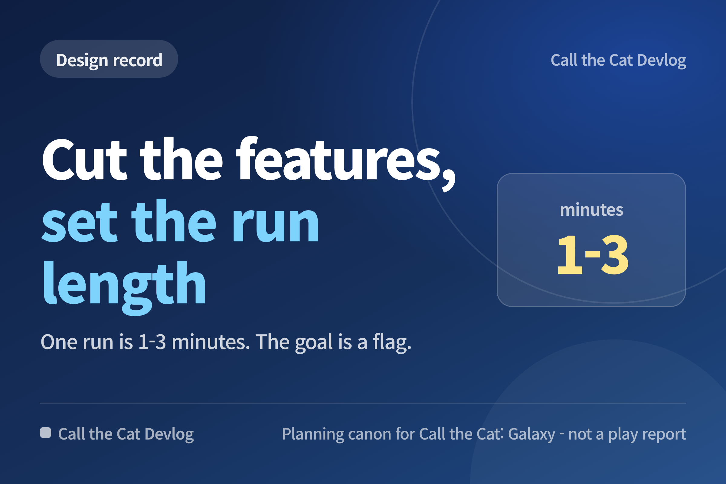 Title card: Cut the features, set the run length — Call the Cat Devlog