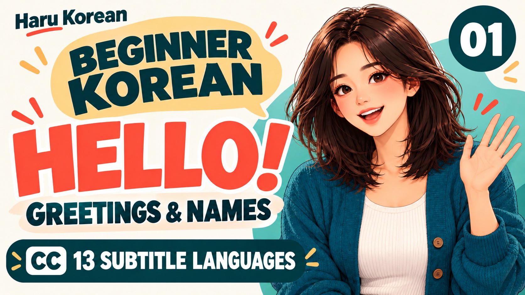 Beginner Korean · Lesson 01 · 13 subtitle languages